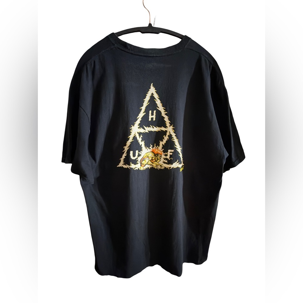 HUF Black Crewneck Tee with Subtle Logo Tag- Street Fighter Blanka